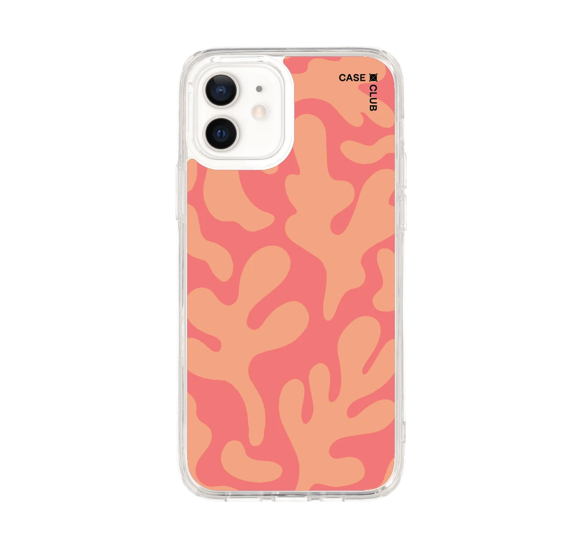 iphone 12/12 pro clear case pink & orange abstract freeform pattern